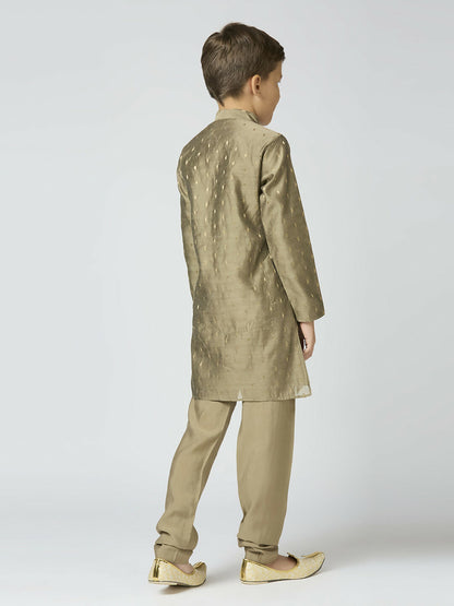 Joban Fashion Kids Island Full Sleeves Chanderi Kurta, Pyjama Set with Traditional Butta Work - Grey