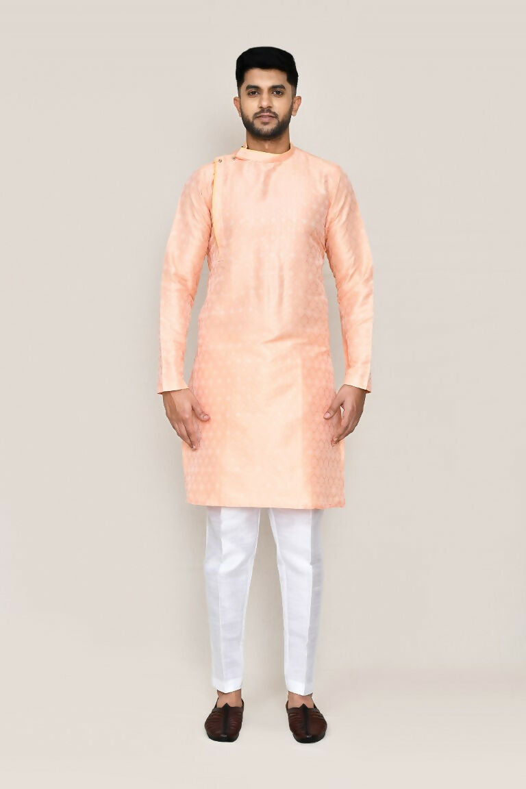Joban Fashion Peach Colored Jacquard Silk Fabric Kurta With Straight Fit Pant