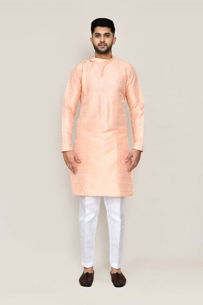 Joban Fashion Peach Colored Jacquard Silk Fabric Kurta With Straight Fit Pant