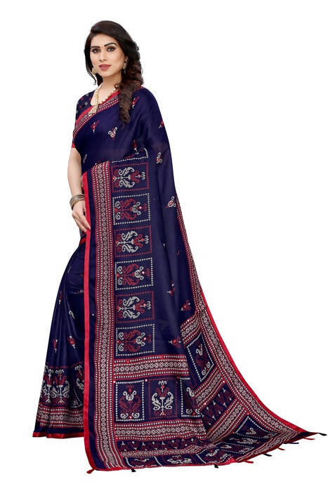 Vamika Embroidery Navy Jute Silk Saree (Jhulka Navy)