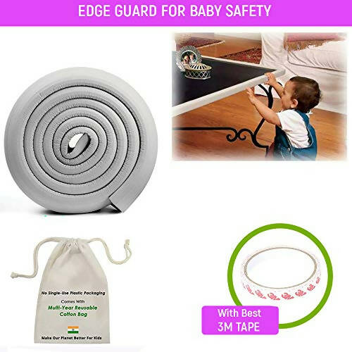 Safe-O-Kid Unique High Density 2 Mtr Long U - Shaped 4 Edge Guards With 16 Corner Cushions - Grey