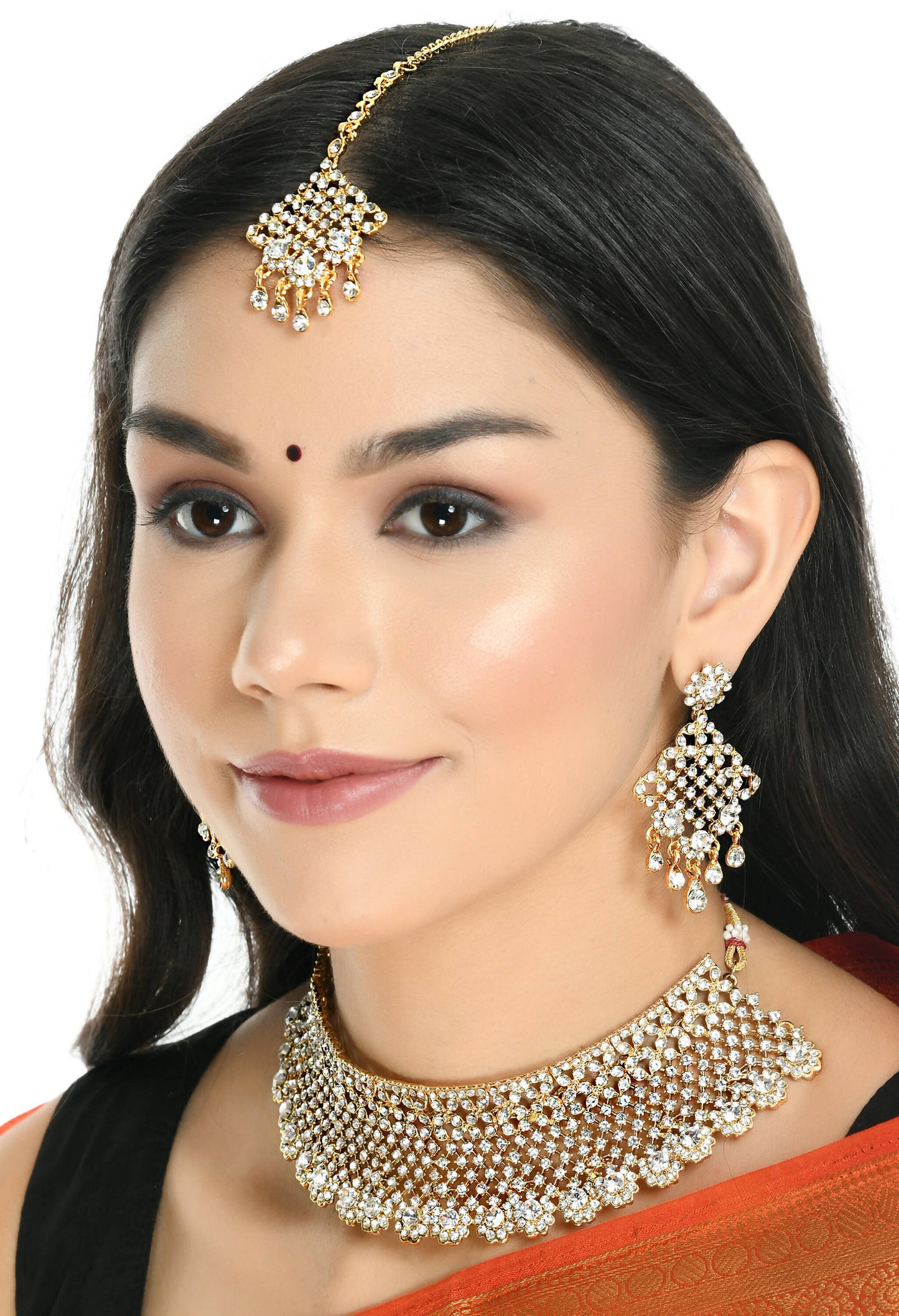 Mominos Fashion Johar Kamal Traditional Rajwadi Design Heavy Golden Colour Necklace Set