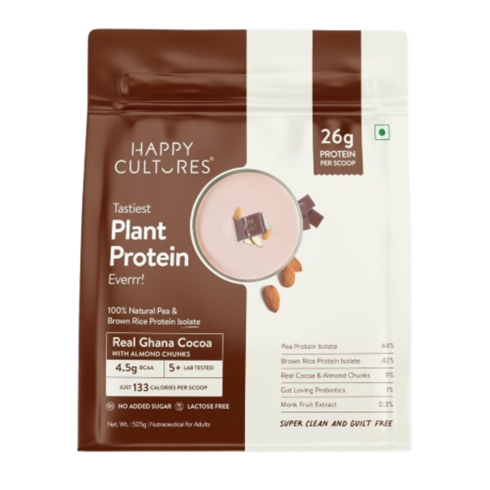 Happy Cultures 26g Tastiest Plant Protein| Chocolate, Almond Chunks & Ashwagandha