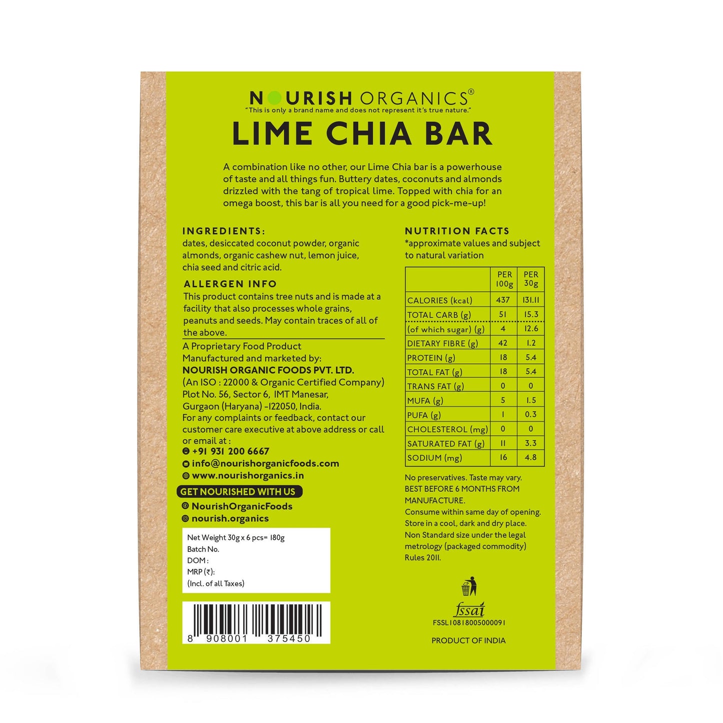 Nourish Organics Lime Chia Bar