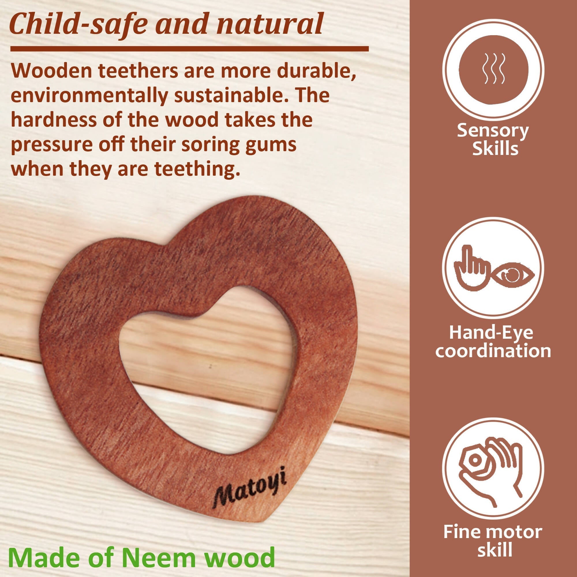 Matoyi 3 Wooden Baby Rattles For Kids