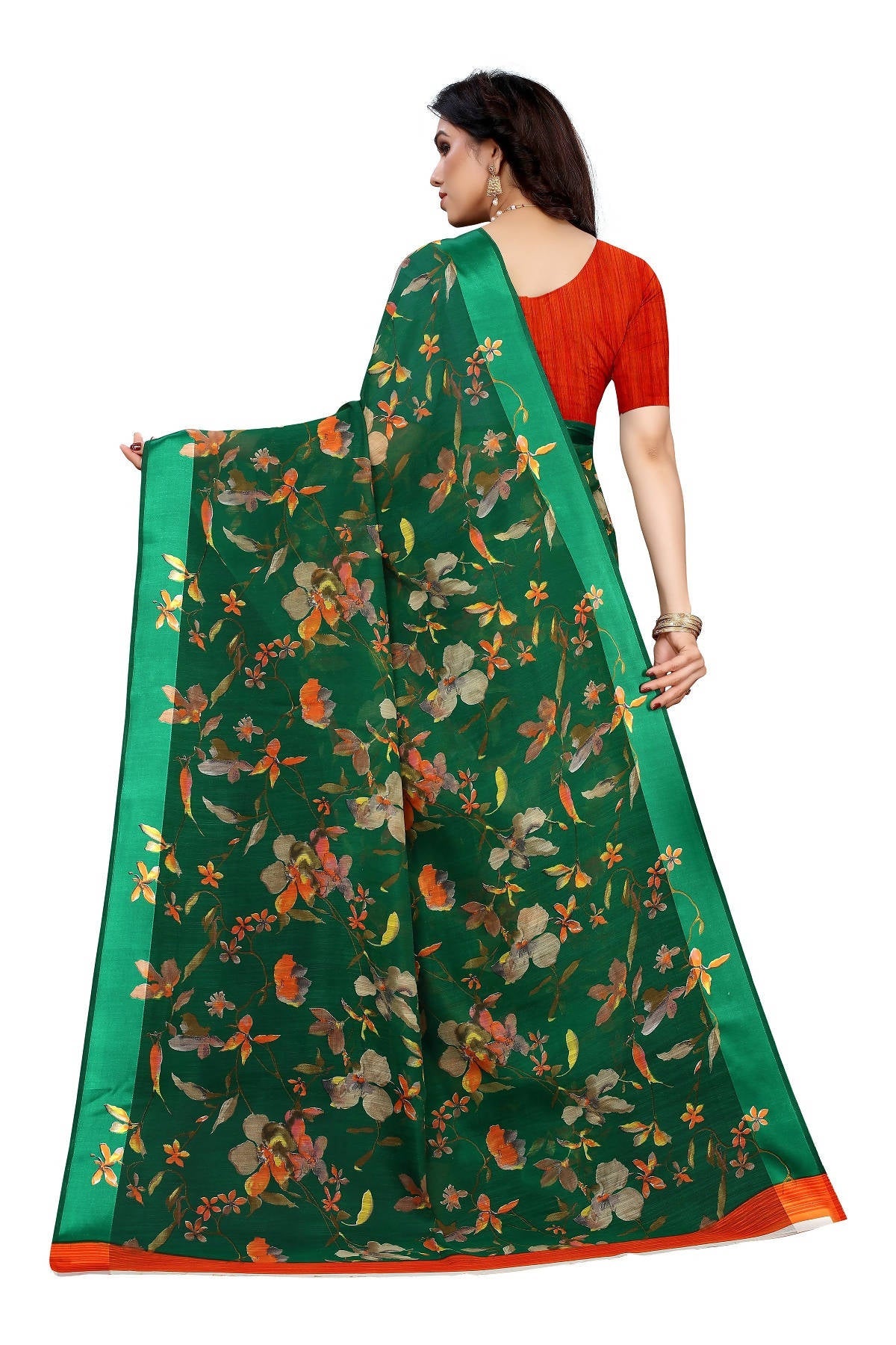 Vamika Green Linen Satin Patta Saree (MANSI GREEN)