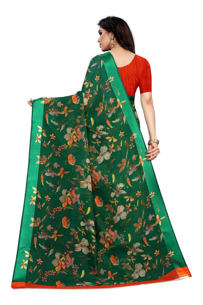 Vamika Green Linen Satin Patta Saree (MANSI GREEN)