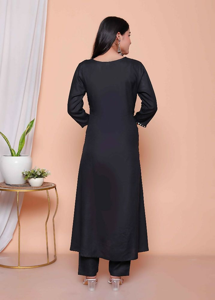 Miravan Womens Black Mirror Work Angrakha Kurta And Palazzo Set