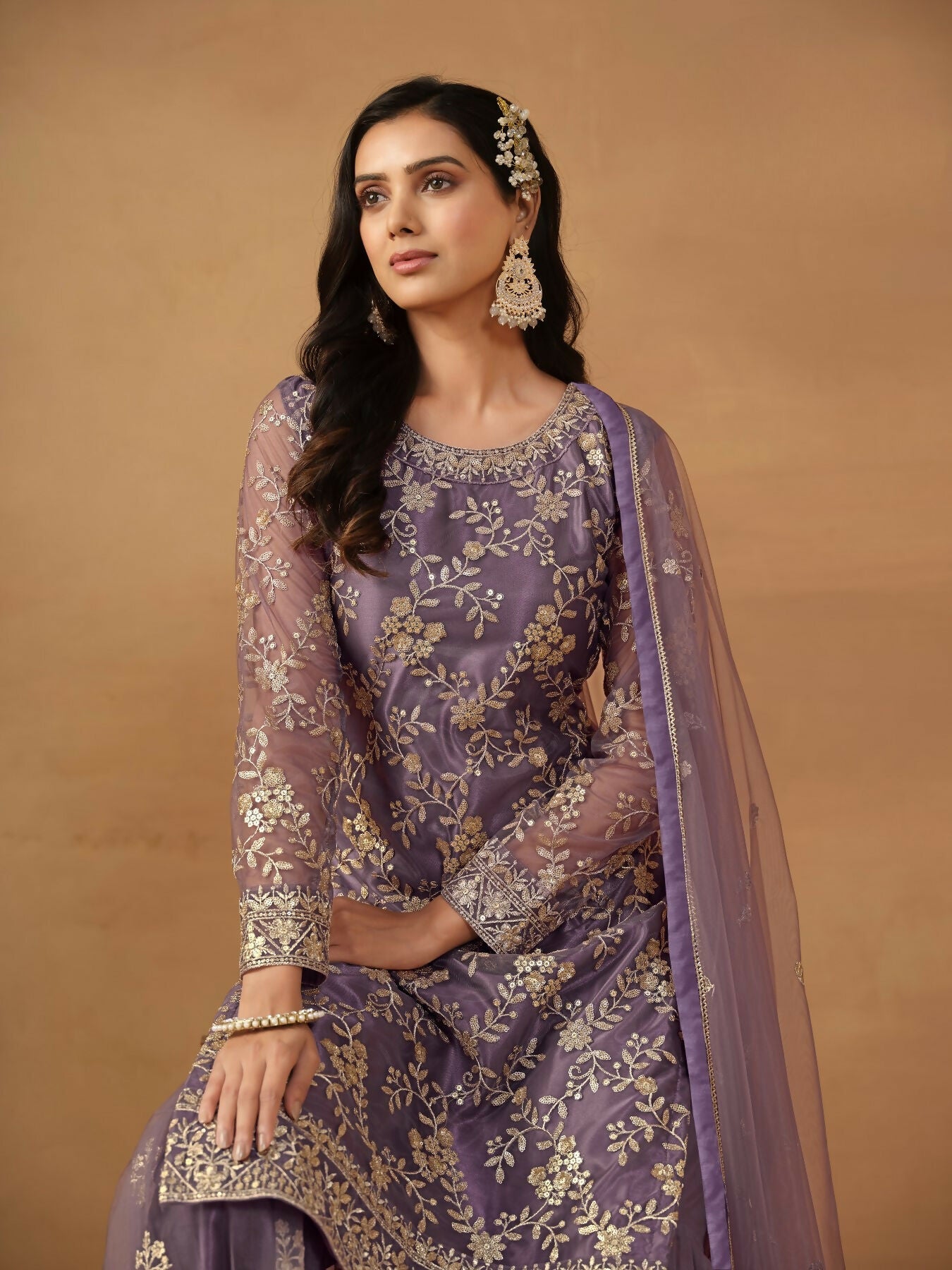 Anaita Purple Embroidered Net Salwar Suit