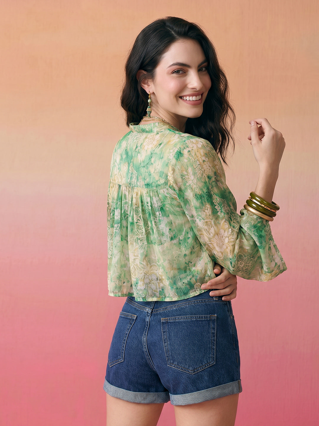 Janasya Multi Crop Chiffon Lurex Top