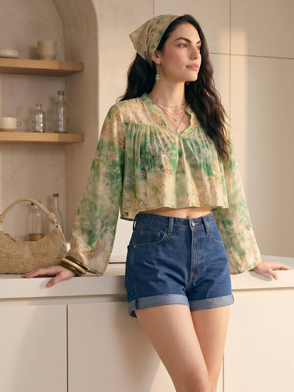 Janasya Multi Crop Chiffon Lurex Top