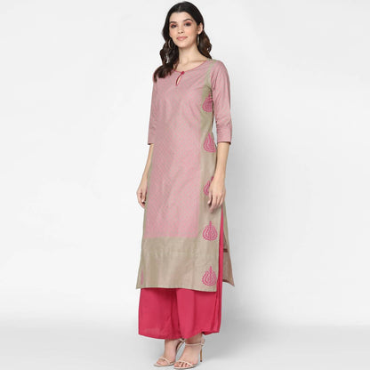 Cheera Hand Block Print Pink Colour Straight Kurta With Palazzo (MAAI-077K)