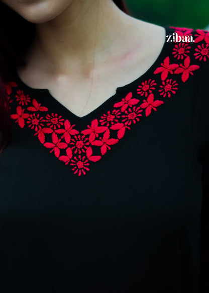 Zibaa Modal Red & Black Chikankari Kurta