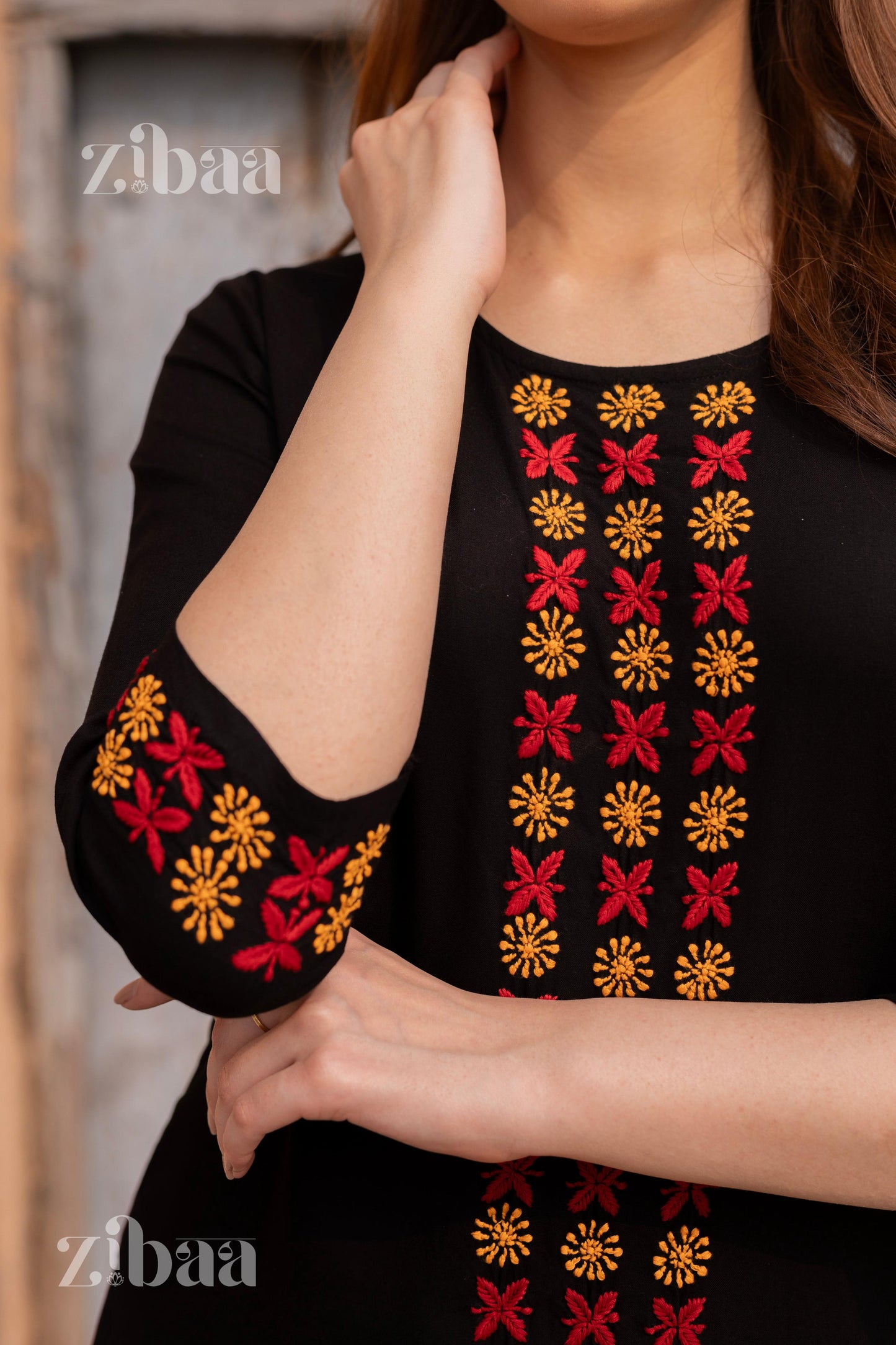 Zibaa Luxury Rayon Black Chikankari Kurta Set