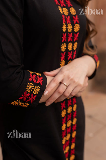 Zibaa Luxury Rayon Black Chikankari Kurta Set