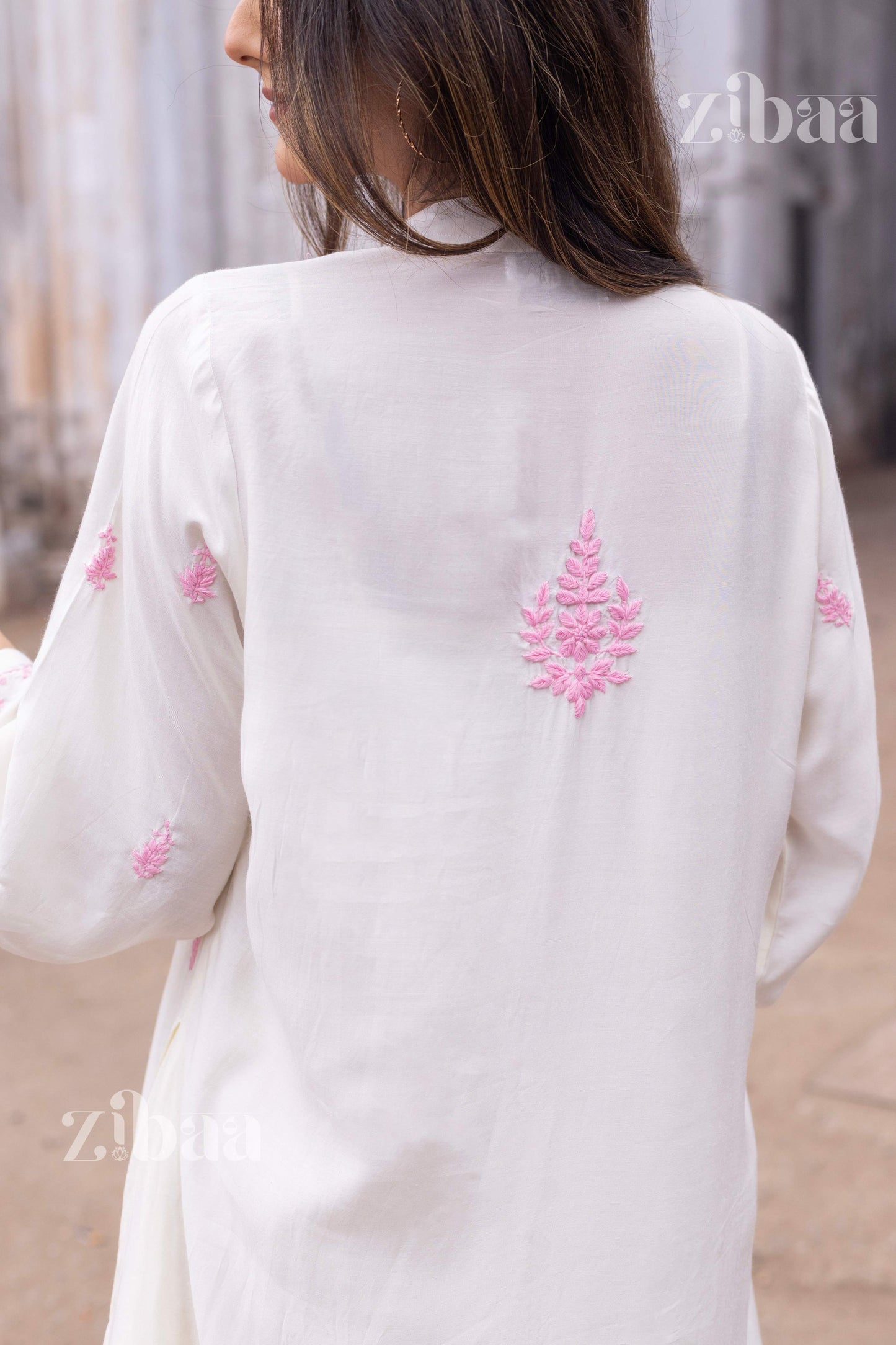 Zibaa Ivory Muslin Long Chikankari Kurta