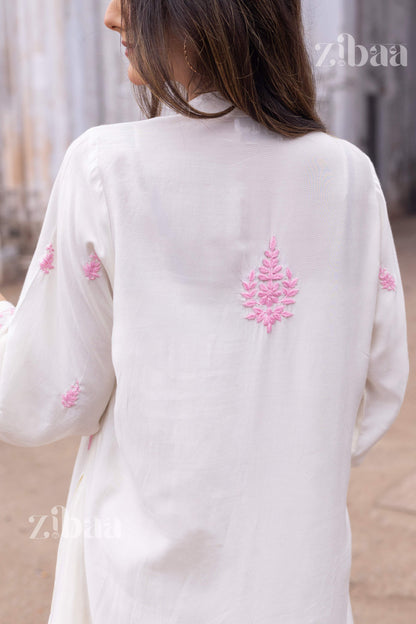 Zibaa Ivory Muslin Long Chikankari Kurta