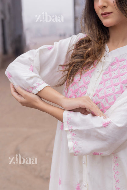 Zibaa Ivory Muslin Long Chikankari Kurta