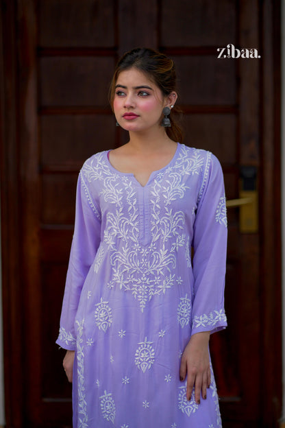 Zibaa Modal Lavender Chikankari Kurta