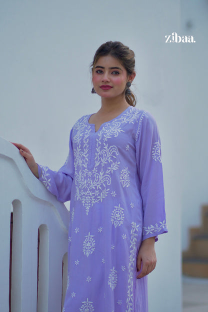 Zibaa Modal Lavender Chikankari Kurta