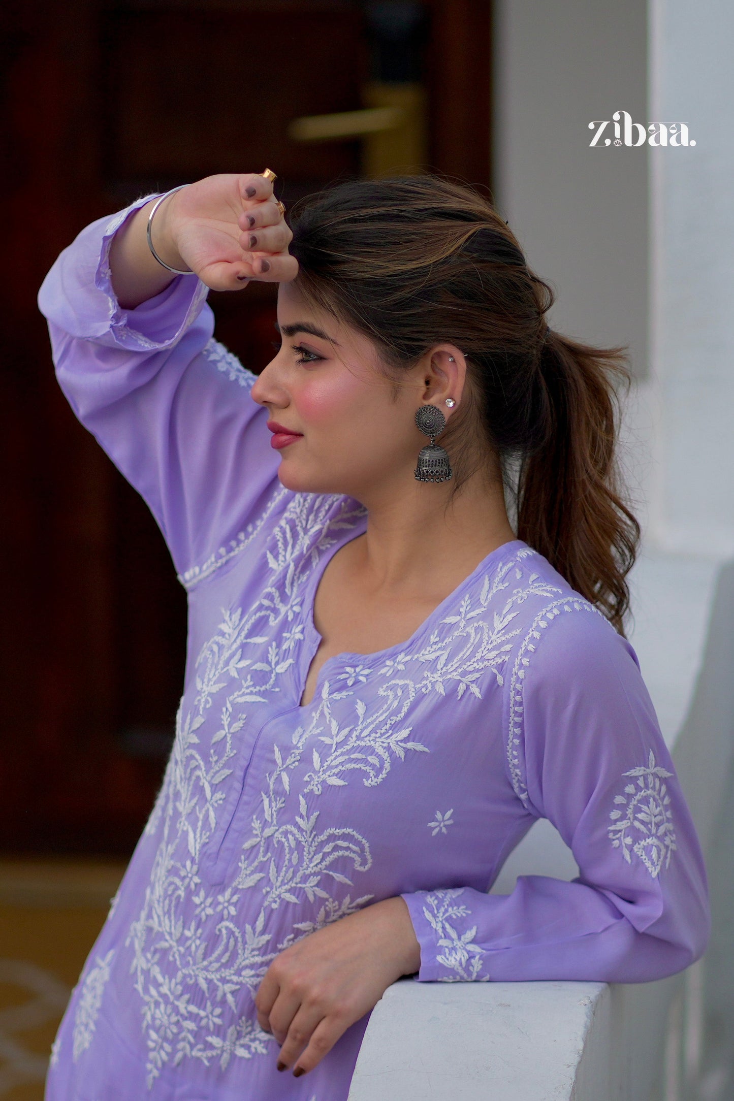 Zibaa Modal Lavender Chikankari Kurta