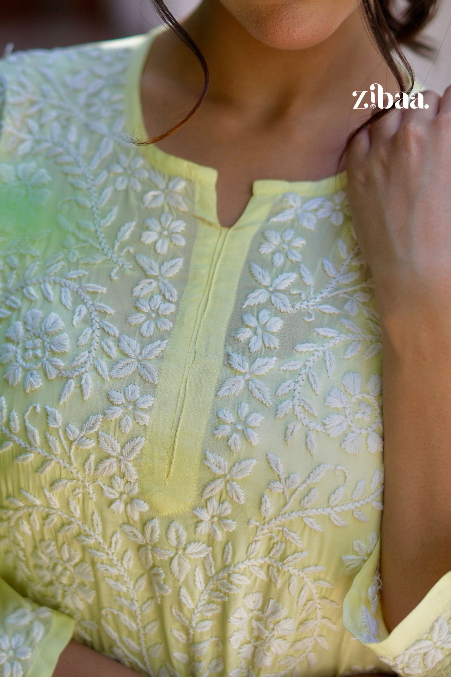 Zibaa Modal Butter Yellow Chikankari Kurta