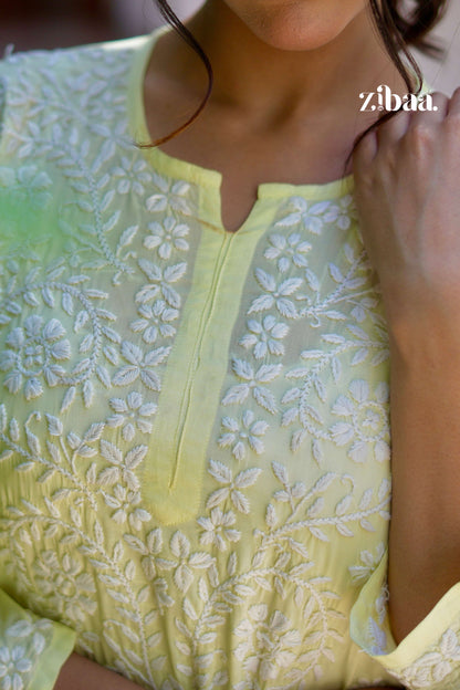 Zibaa Modal Butter Yellow Chikankari Kurta