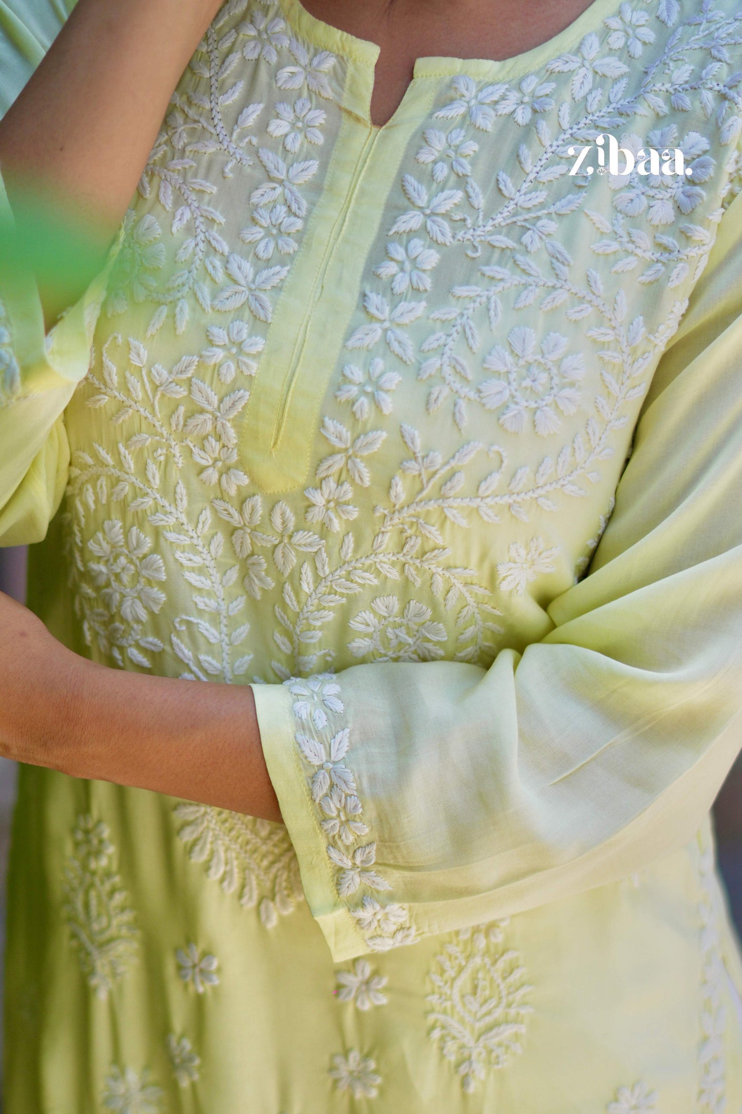 Zibaa Modal Butter Yellow Chikankari Kurta