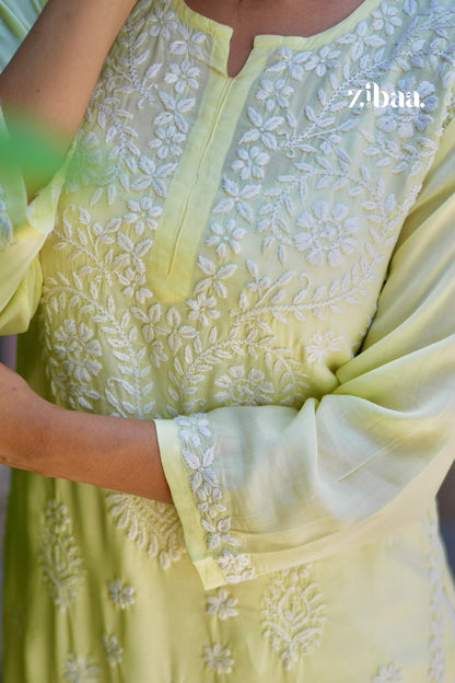 Zibaa Modal Butter Yellow Chikankari Kurta