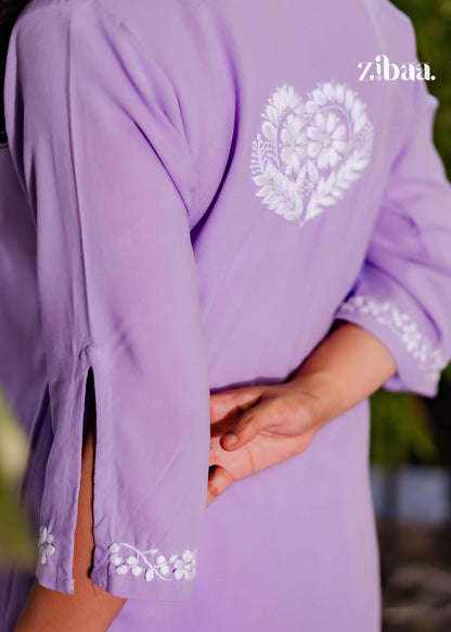 Zibaa Lavender Luxury Rayon Chikankari Kurta