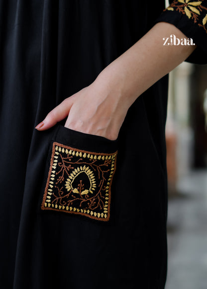 Zibaa Black & Gold Rayon Chikankari Kurta