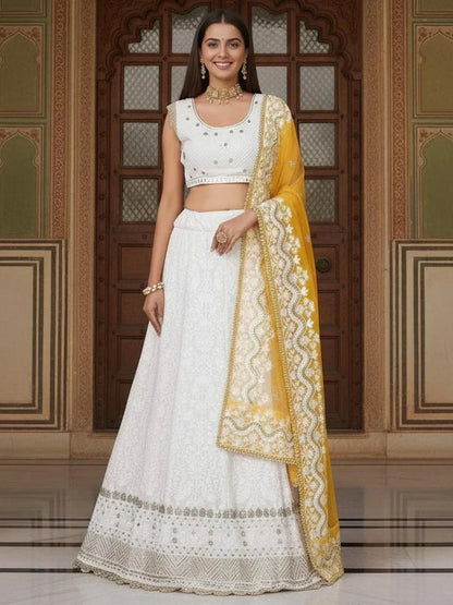 Tulsi Art Mesmerizing White Sequins Georgette Bollywood Lehenga Choli With Dupatta