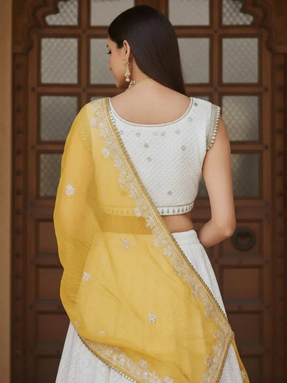 Tulsi Art Mesmerizing White Sequins Georgette Bollywood Lehenga Choli With Dupatta