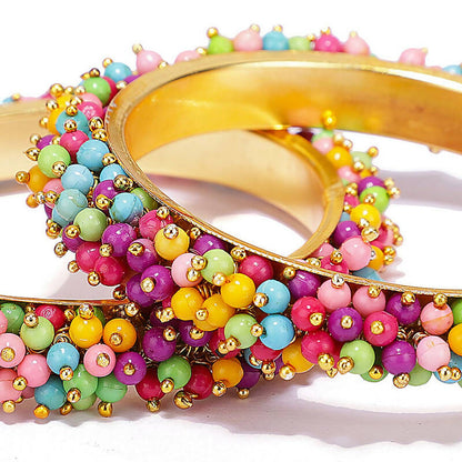 Mominos Fashion Joharkamal Gold-Polished Multi Beads Work Bangles