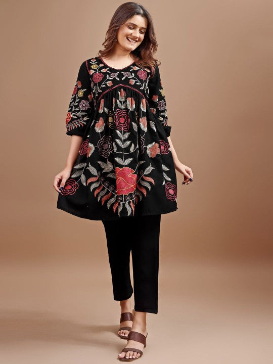 Tikhi Imli Floral Embroidered V-Neck Tunic With Trousers