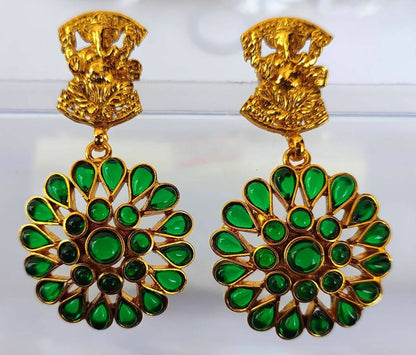 Green Kemp Ganesha Earrings