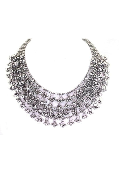 Mominos Fashion Johar Kamal Oxidised Silver-Plated Brass Finish Ghungroo Necklace with Earrings For Women