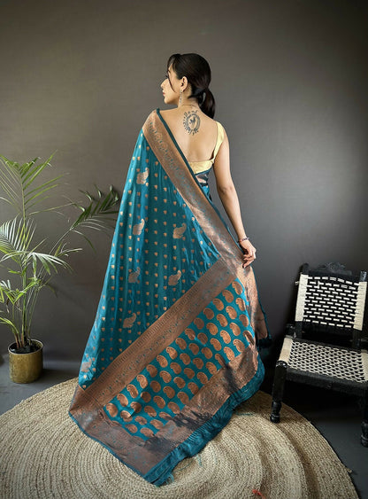 Joban Fashion Banarasi Blue Woven Soft Silk Saree