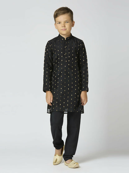 Joban Fashion Kids Island Full Sleeves Chanderi Kurta, Pyjama Set with Traditional Butta Work - Black