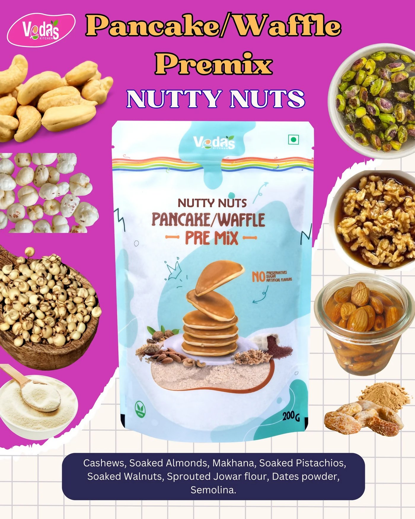 Vedas Kitchen Nutty Nuts Waffle/Pancake Premix