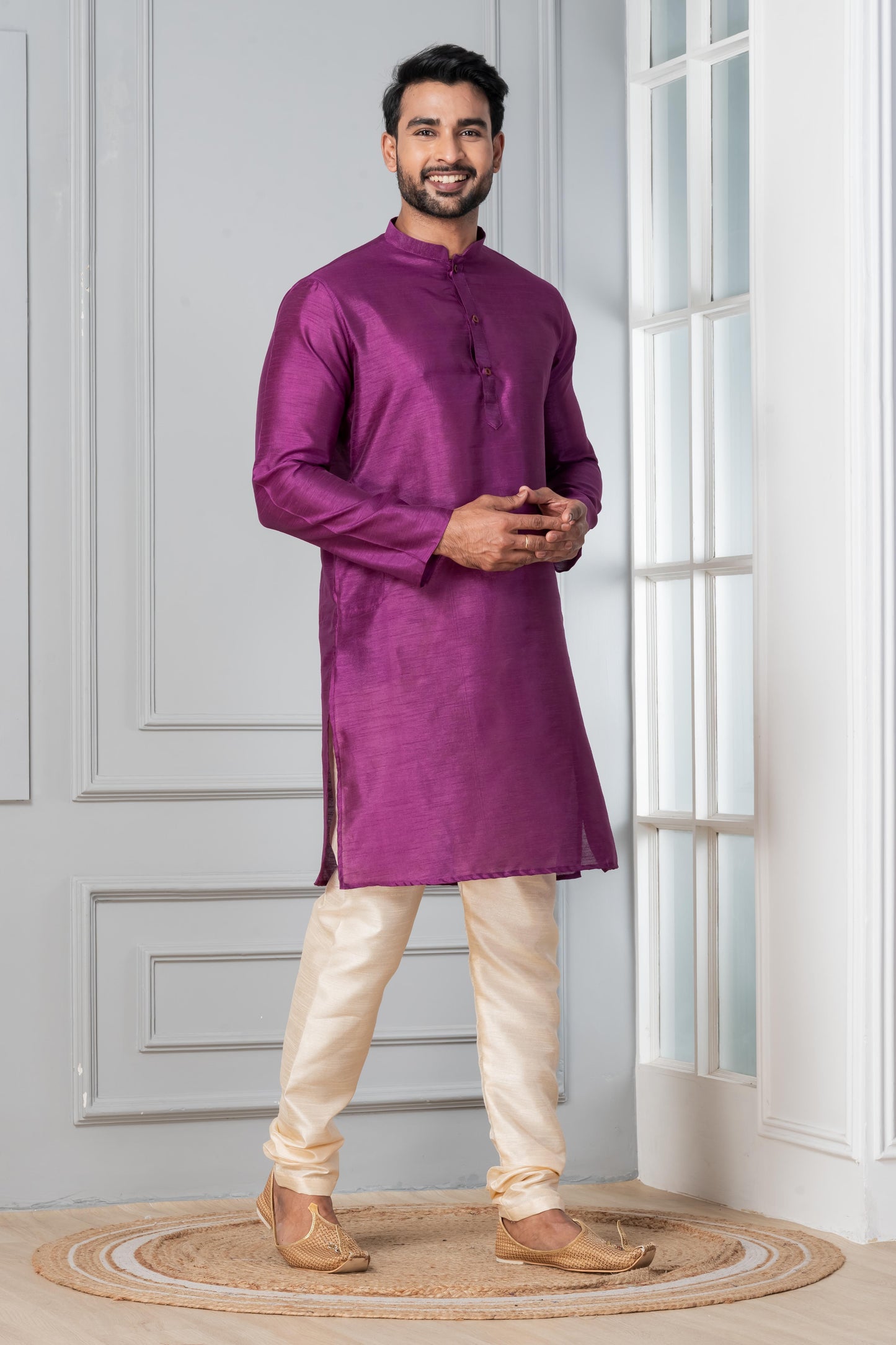 Zavaya Men Purple Solid Banarasi Silk Kurta