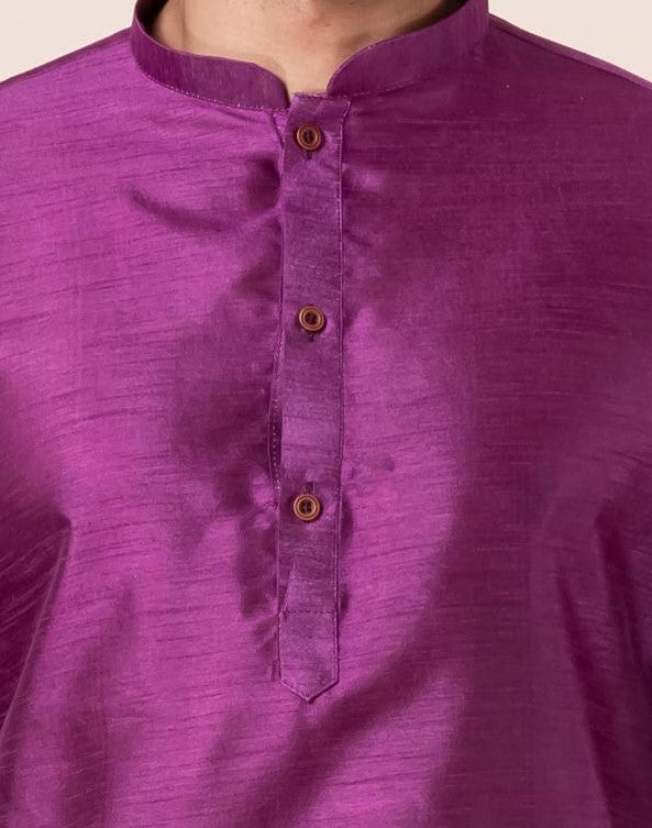Zavaya Men Purple Solid Banarasi Silk Kurta Churidar Set