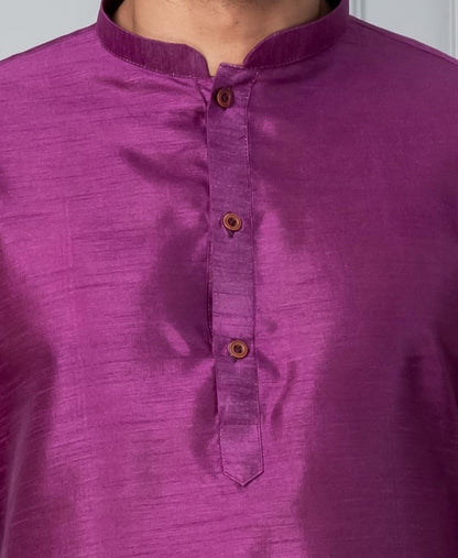 Zavaya Men Purple Solid Banarasi Silk Kurta Churidar Set