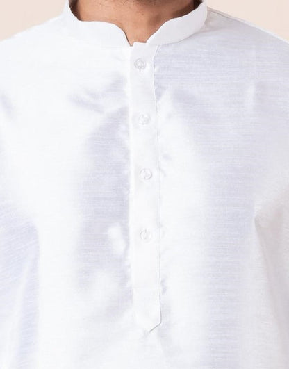 Zavaya Men White Solid Banarasi Silk Kurta Churidar Set
