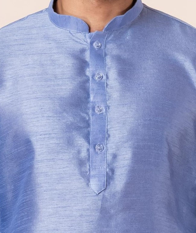 Zavaya Men Sky Blue Solid Banarasi Silk Kurta Churidar Set