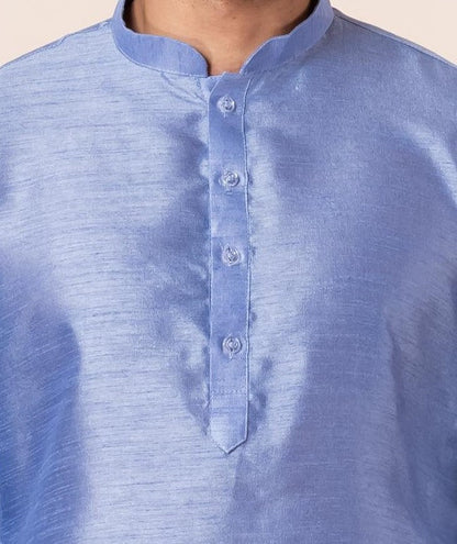 Zavaya Men Sky Blue Solid Banarasi Silk Kurta Churidar Set