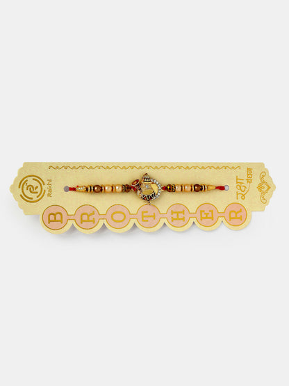 NVR Women & Men Set of 2 Gold Artificial beads Bhaiya Bhabhi Rakhi With Roli Chawal & Chocolate