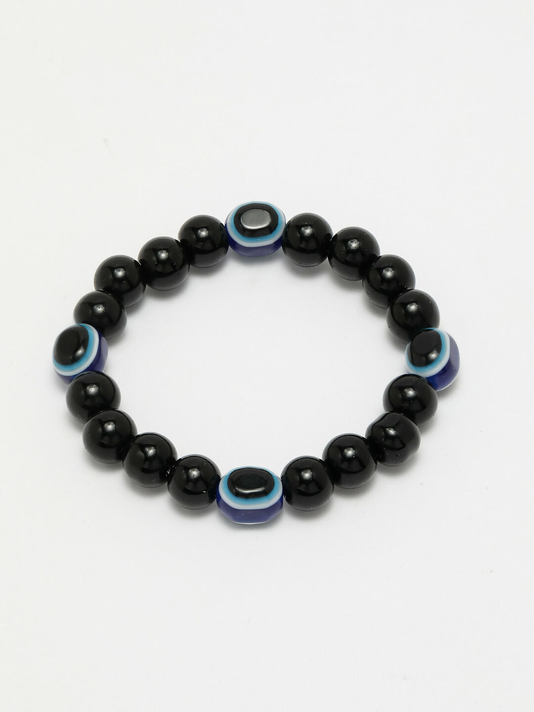 NVR Women & Men Black Evil Eye Elasticated Rakhi With Roli Chawal