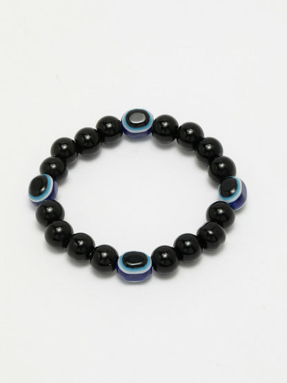 NVR Women & Men Black Evil Eye Elasticated Rakhi With Roli Chawal