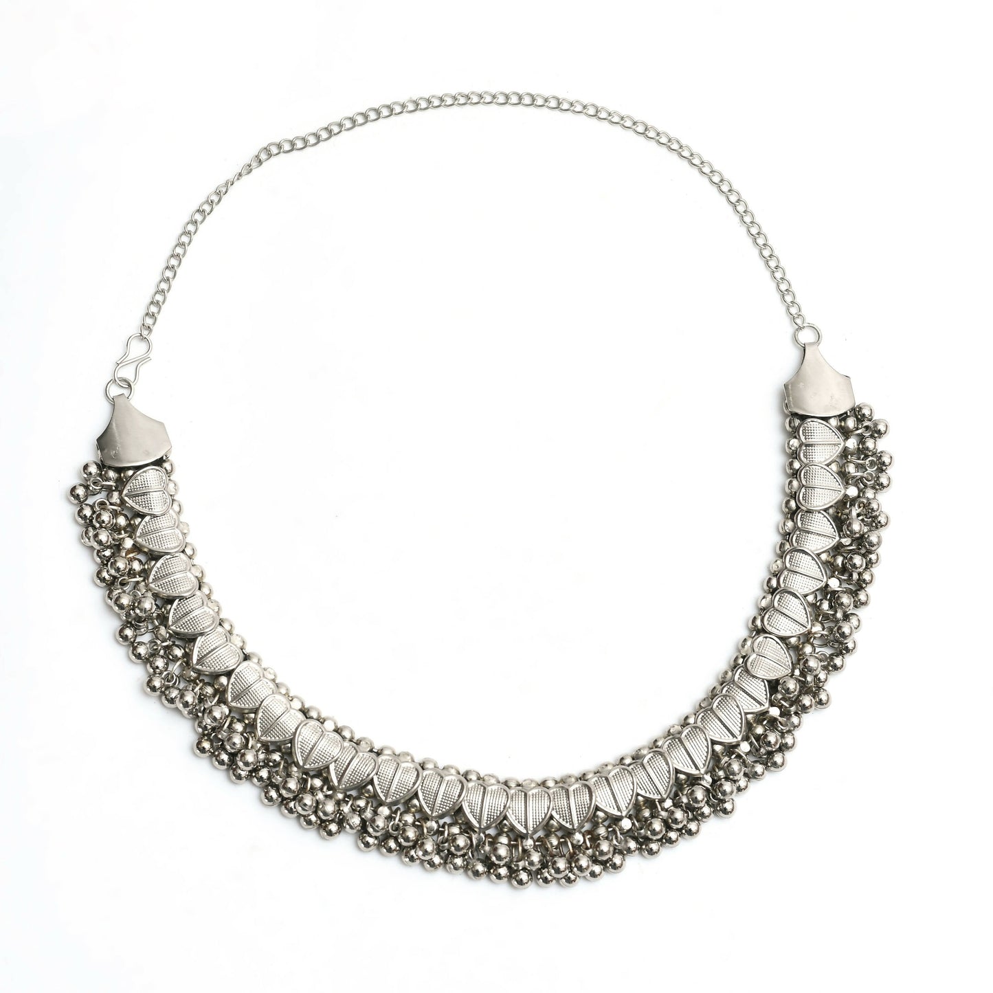 Mominos Fashion Johar Kamal Oxidised Silver-Plated Heart Design Necklace Choker Set For Women